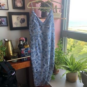 blue embroidered midi dress